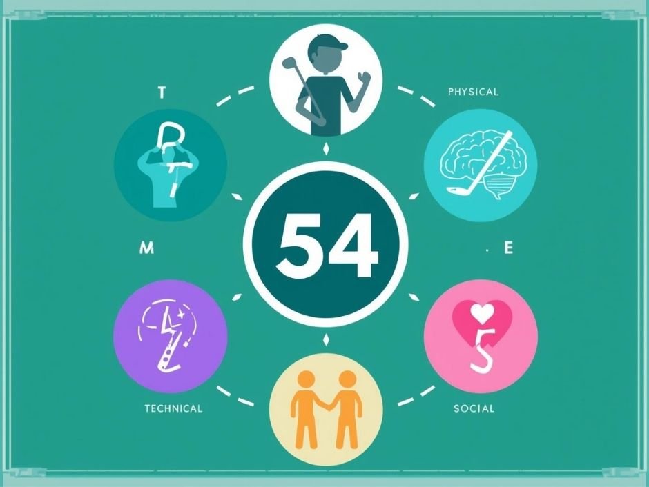 อินโฟกราฟิก 5 องค์ประกอบของ GOLF54 (P+T+M+E+S) ได้แก่ ร่างกาย, เทคนิค, ความคิด, อารมณ์ และสังคม