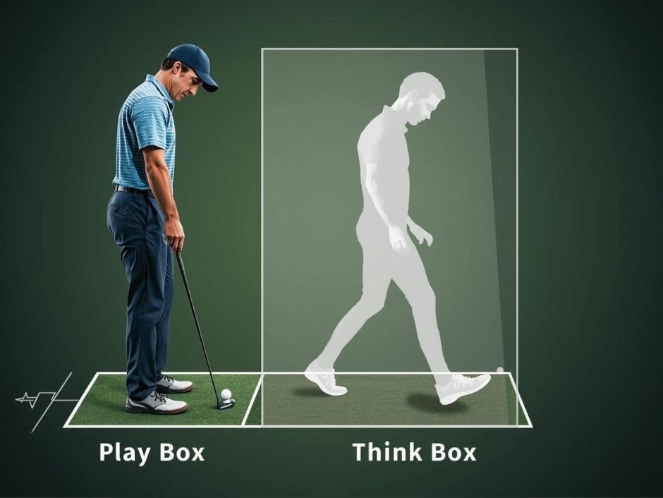 นักกอล์ฟที่ลังเลใน "Play Box" กำลังก้าวถอยหลังกลับไป "Think Box" เพื่อตั้งสมาธิใหม่ สื่อถึงการรีเซ็ตความคิดเมื่อรู้สึกไม่มั่นใจ