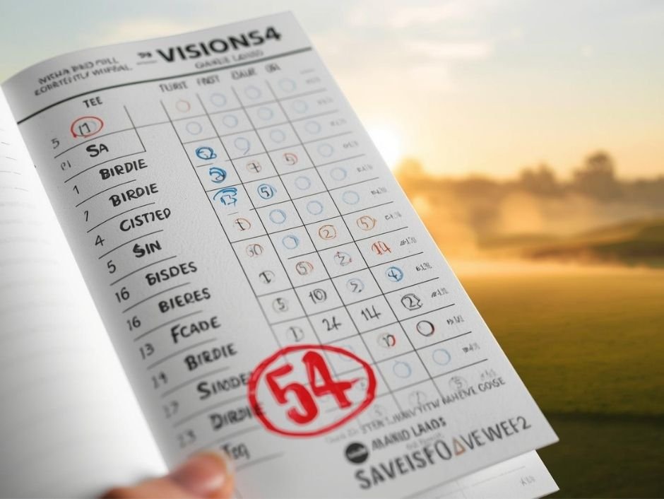ภาพแนวคิดของสกอร์การ์ดกอล์ฟที่แสดง 18 เบอร์ดี้ และสกอร์รวม 54 สื่อถึงแนวคิด GOLF54 และ VISION54 แห่งความสมบูรณ์แบบ