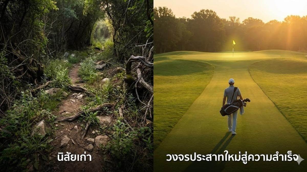 ภาพเปรียบเทียบการสร้างทางเดินใหม่ในสมองผ่านการฝึกซ้อมกอล์ฟที่ถูกต้อง