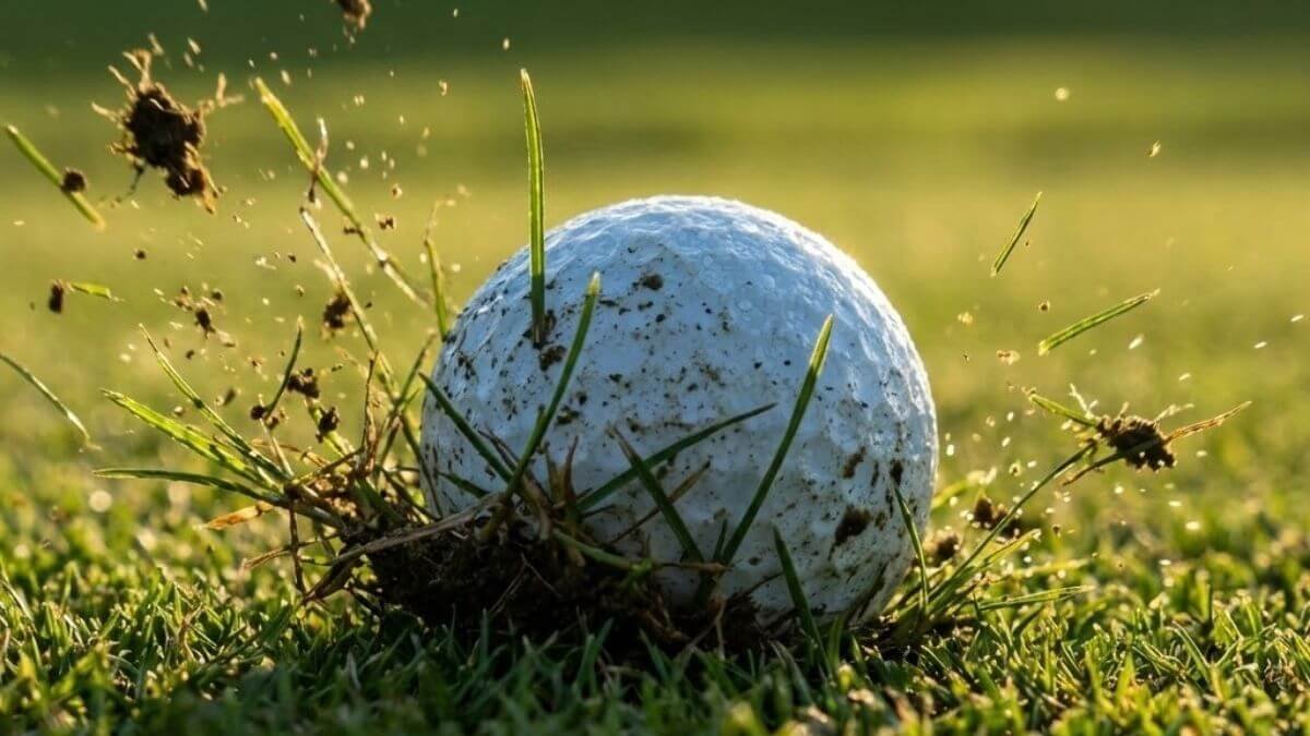 Golf ball landing softly on the green with backspin marks, cinematic style