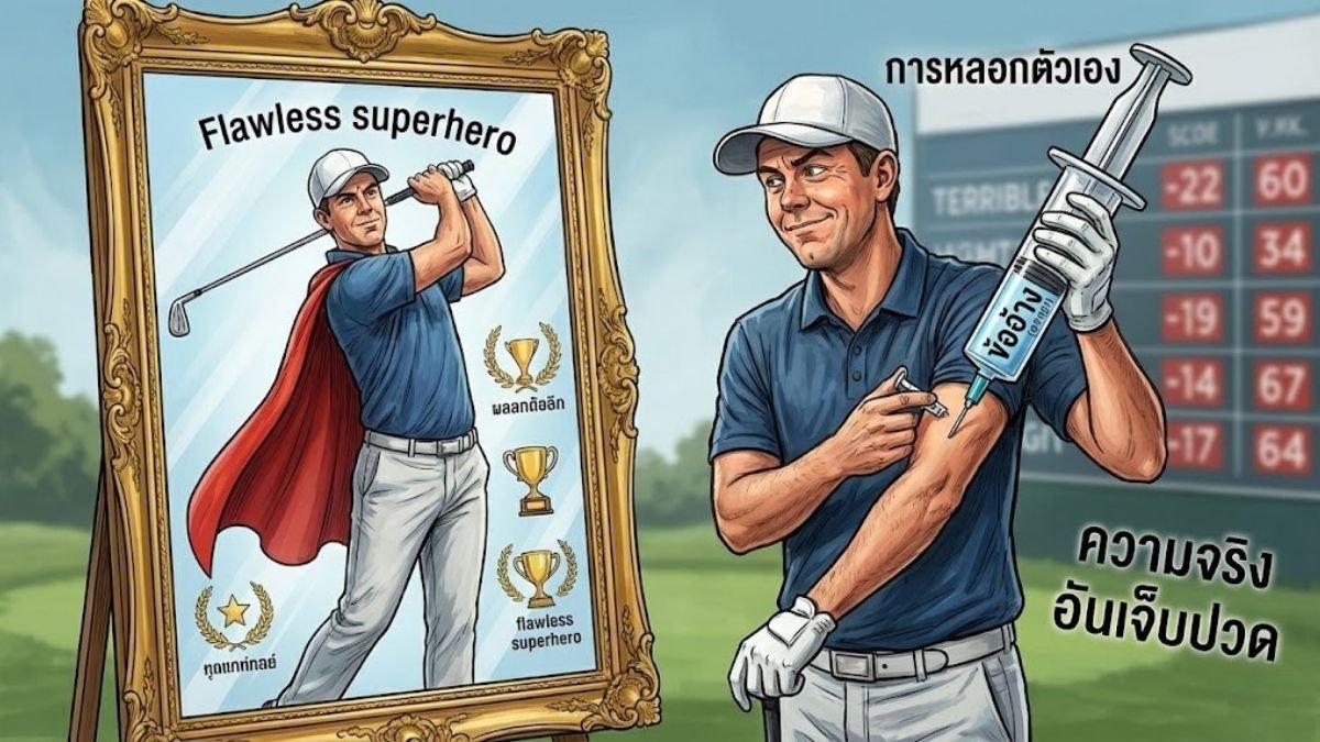 ภาพเปรียบเทียบการหาข้ออ้างในสนามกอล์ฟ เหมือนการฉีดยาชาเพื่อปกป้องอีโก้ของตัวเองจากผลงานที่แย่