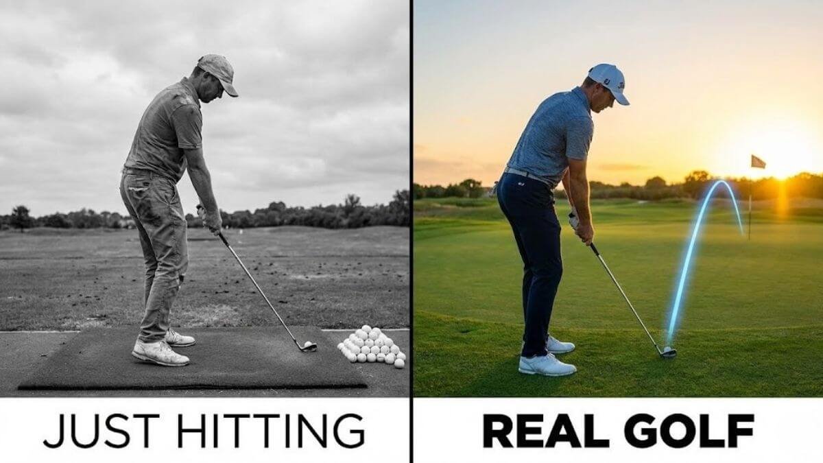 golf-practice-purpose-featured ภาพเปรียบเทียบระหว่างการซ้อมตีกอล์ฟแบบไร้จุดหมายกับการซ้อมแบบมีเป้าหมายที่ชัดเจน