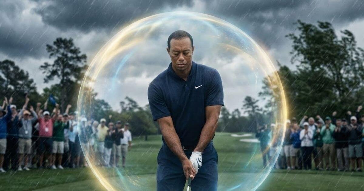 ภาพกราฟิกนักกอล์ฟมืออาชีพยืนทำสมาธิ (Pre-shot routine) อยู่ภายในฟองอากาศเรืองแสงที่เงียบสงบ ซึ่งเปรียบเสมือนเกราะป้องกันทางจิตใจ ภายนอกฟองอากาศเป็นภาพเบลอของผู้ชมและสภาพอากาศที่วุ่นวาย สื่อถึงเทคนิคการเข้าโซน (The Zone) เพื่อตัดสิ่งรบกวนในสนามกอล์ฟ