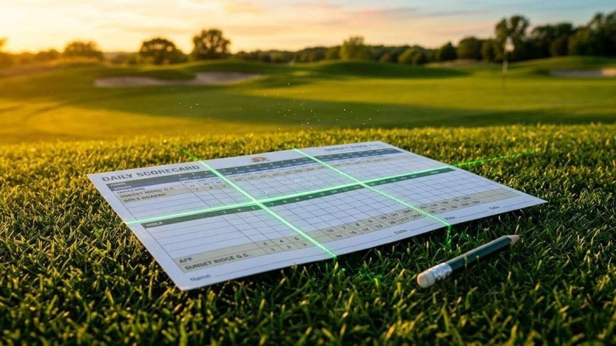 ภาพกราฟิกสมุดจดสกอร์การ์ดกอล์ฟที่ถูกตัดแบ่งเป็นส่วนๆ ส่วนละ 3 หลุม สื่อถึงเทคนิคการแบ่งซอยเป้าหมายให้เล็กลง