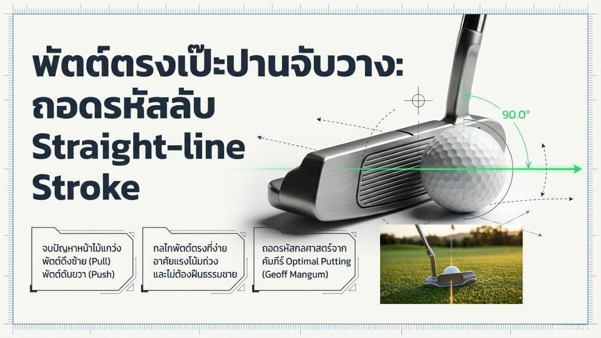 หน้าไม้พัตเตอร์กระทบลูกกอล์ฟแบบสแควร์ สร้างสโตรกเส้นตรงที่สมบูรณ์แบบ